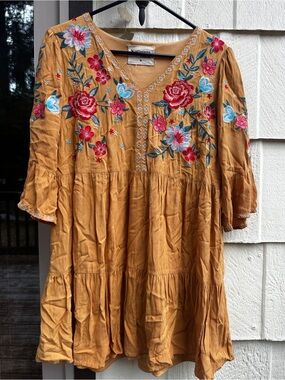 Savanna Jane Mustard Embroidered Tunic